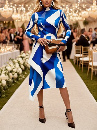 Elegant Asymmetric Abstract Graphic Midi Skirt