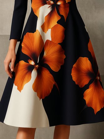 Urban Floral Stand Collar Midi Dress