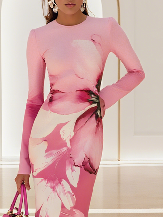 Elegant Floral Printing Midi Dress