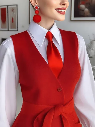 Cotton Urban Plain Buttoned Shirt With Tie