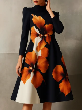 Urban Floral Stand Collar Midi Dress