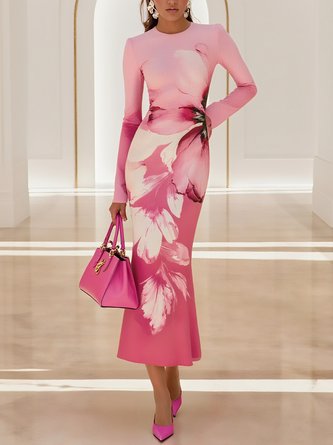 Elegant Floral Printing Midi Dress