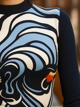 Urban Abstract Stripes Printing Stand Collar T-shirt