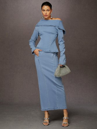 Urban Plain Irregular Craftsmanship Denim Top