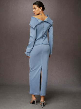 Urban Plain Irregular Craftsmanship Denim Top