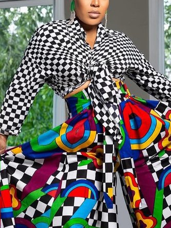 Urban Plaid Printing Shirt Collar Raglan Sleeves Shirt