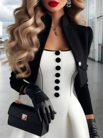 Urban Plain Stand Collar Crop Jacket