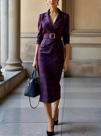Regular Sleeve Lapel Collar Urban Dress Belt