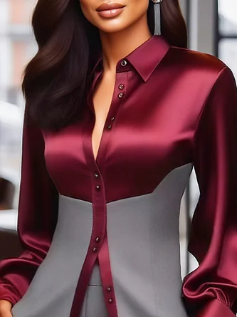 Satin Urban Color Block Split Joint Shirt