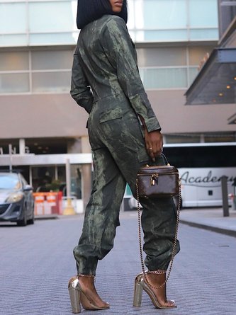 Casual Printing Abstract Cargo Shirt Jumpsuit