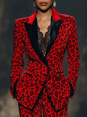 Urban Buttoned Leopard Lapel Collar Blazer