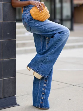 Buckle Detail Straight-Leg Denim Jeans