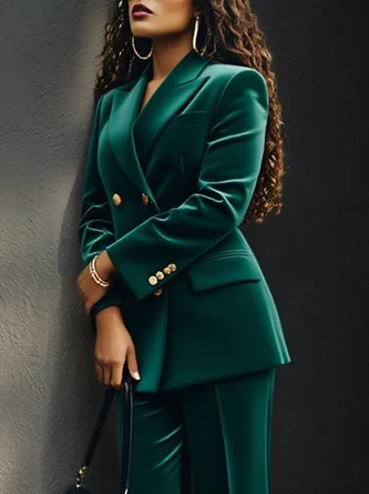 Urban Buttoned Plain Lapel Collar Blazer