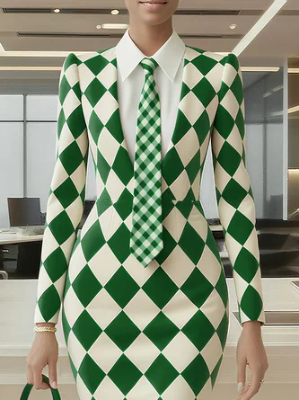 Urban Plain Buttoned Shirt Collar Midi Dress With Tie