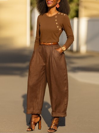 Casual Plain Buttoned T-shirt