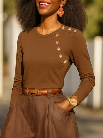 Casual Plain Buttoned T-shirt
