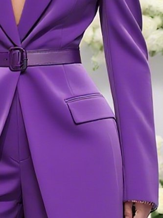 Urban Plain Lapel Collar Blazer No Belt