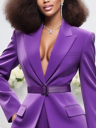 Urban Plain Lapel Collar Blazer No Belt