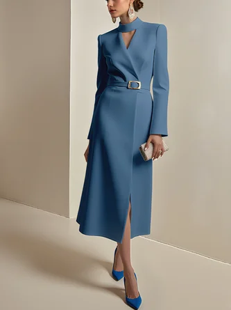 Mock Neck Plain Urban Dress Belt