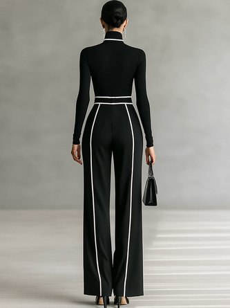 Urban Color-Block Piping Straight-Leg Pants