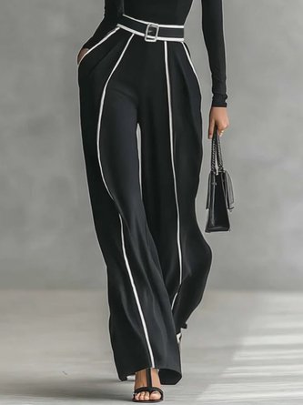 Urban Color-Block Piping Straight-Leg Pants