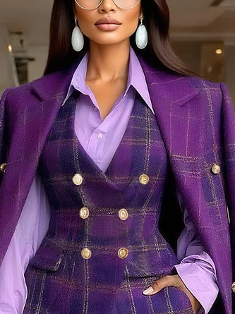 Urban Plaid Buttoned Lapel Blazer