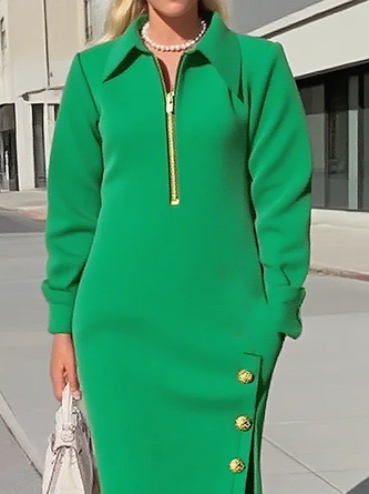 Urban Plain Side-Slit Shirt Collar Midi Dress