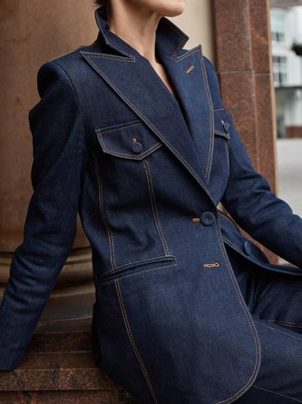 Urban Color Block Lapel Collar Denim Coat
