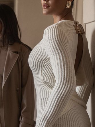 Urban Plain Grommets Shirt Collar Maxi Dress