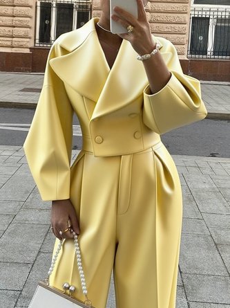 Urban Raglan Sleeves Plain Lapel Collar Faux Leather Coat