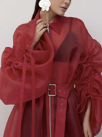 Urban Balloon Sleeve Zipper Plain Shirt Collar Kimono