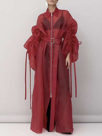 Urban Balloon Sleeve Zipper Plain Shirt Collar Kimono