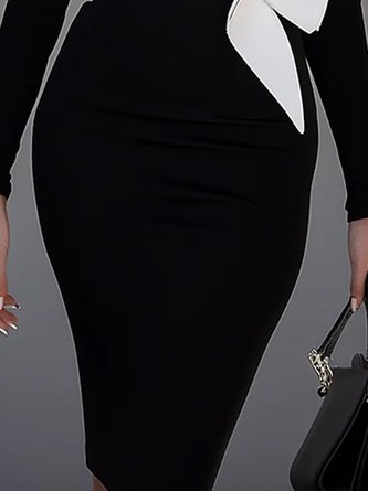 Elegant Plain Boat Neck Knee Length Dress With Belt