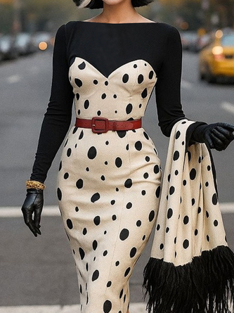 Elegant Polka Dots Dress No Belt Not including the scarf on the hands