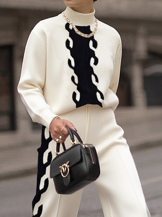 Urban Color Block Stand Collar Sweater