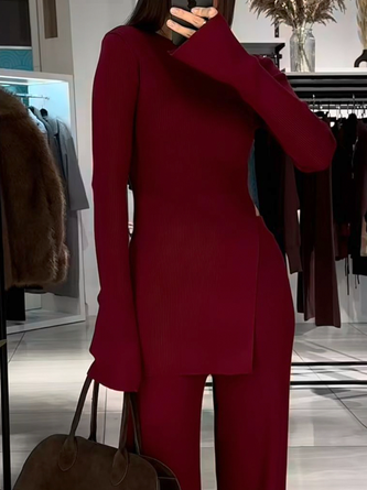 Jersey Casual Plain Side-Slit Crew Neck T-shirt