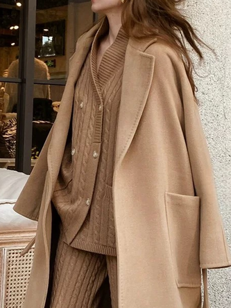 Yarn/Wool Yarn Urban Plain Lapel Collar Cardigan