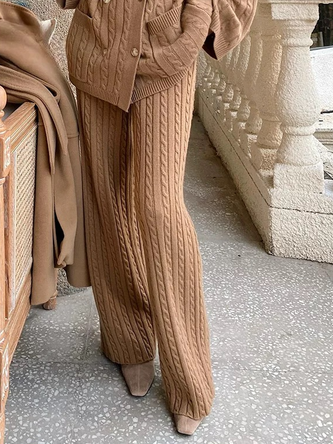 Urban Plain Buttoned Sweater Straight Pants