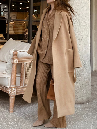 Yarn/Wool Yarn Urban Plain Lapel Collar Cardigan