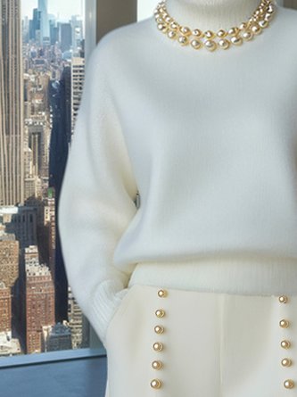 Casual Plain Turtleneck Loosen Sweater With Choker