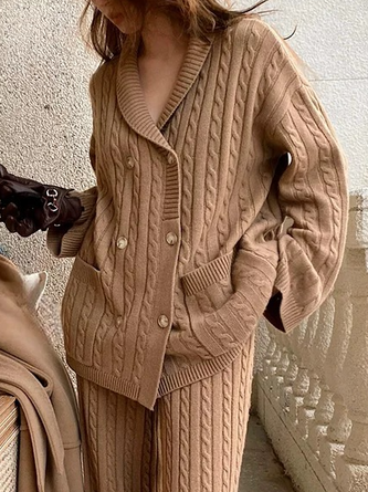 Yarn/Wool Yarn Urban Plain Lapel Collar Cardigan