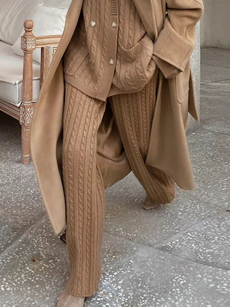 Urban Plain Buttoned Sweater Straight Pants