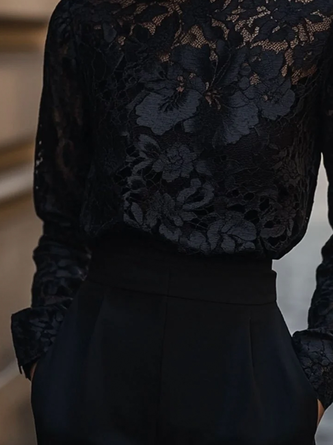 Lace Elegant Plain Lace Mock Neck Blouse