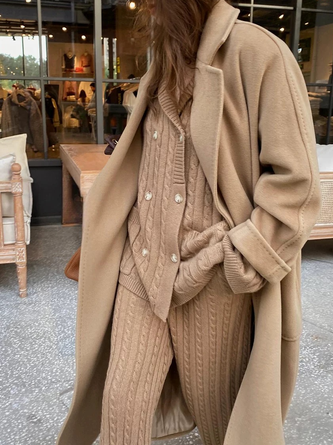 Yarn/Wool Yarn Urban Plain Lapel Collar Cardigan