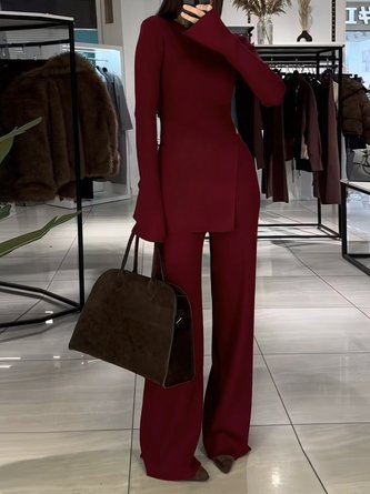 Jersey Casual Plain Side-Slit Crew Neck T-shirt