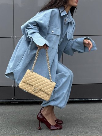 Casual Plain Buttoned Denim Shirt