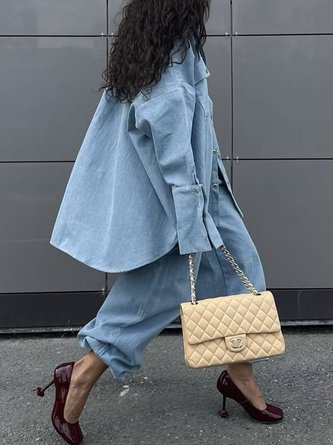 Casual Plain Buttoned Denim Shirt