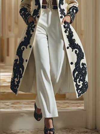 Urban Printing Floral Pattern Lapel Collar Coat