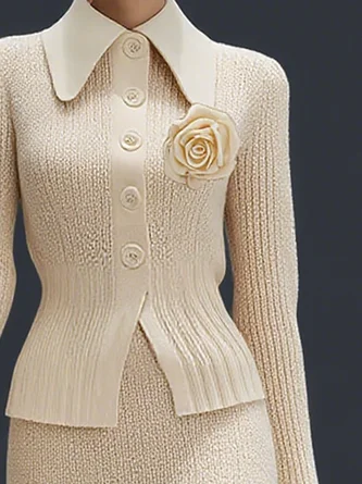 Urban Plain 3D Floral Shirt Collar Cardigan