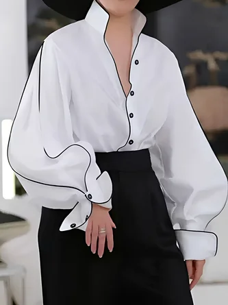 Urban Color-Block Stand Collar Shirt